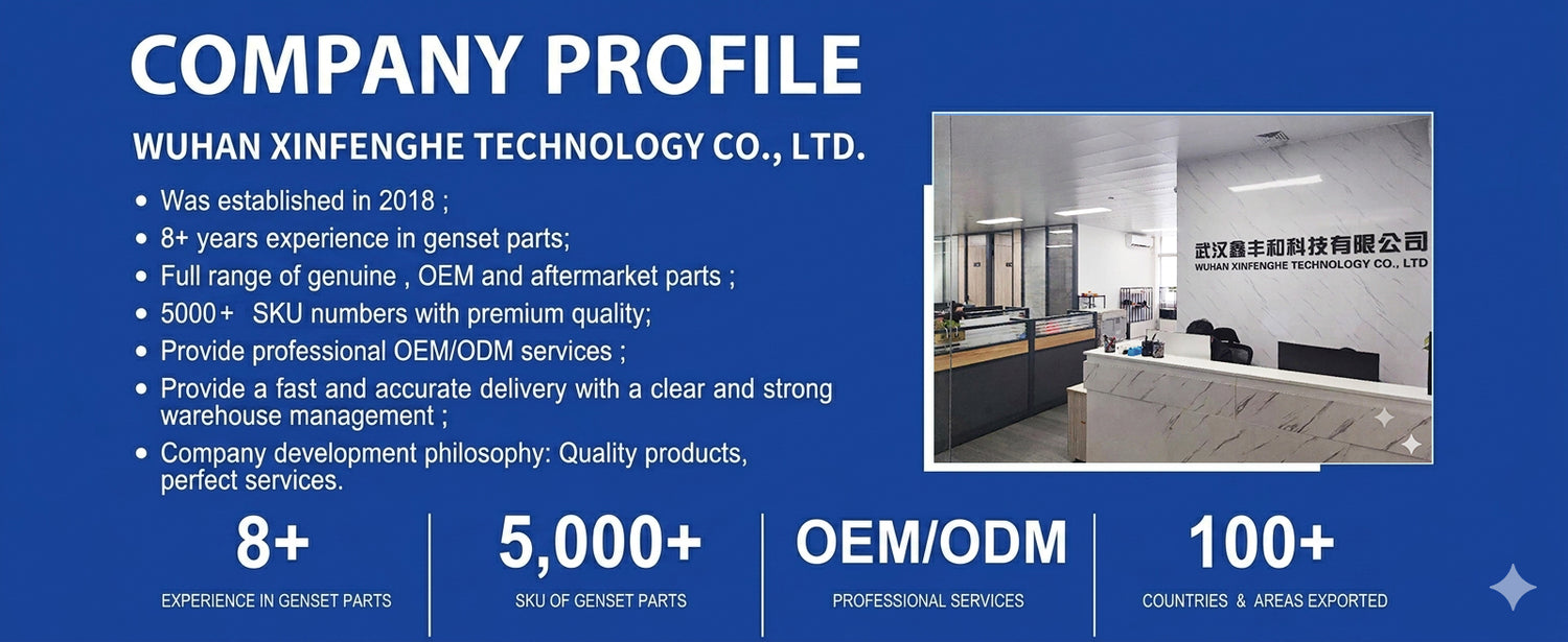 Company profile of Wuhan Xinfenghe Technology Co., Ltd. with office photo and key statistics on a blue background.