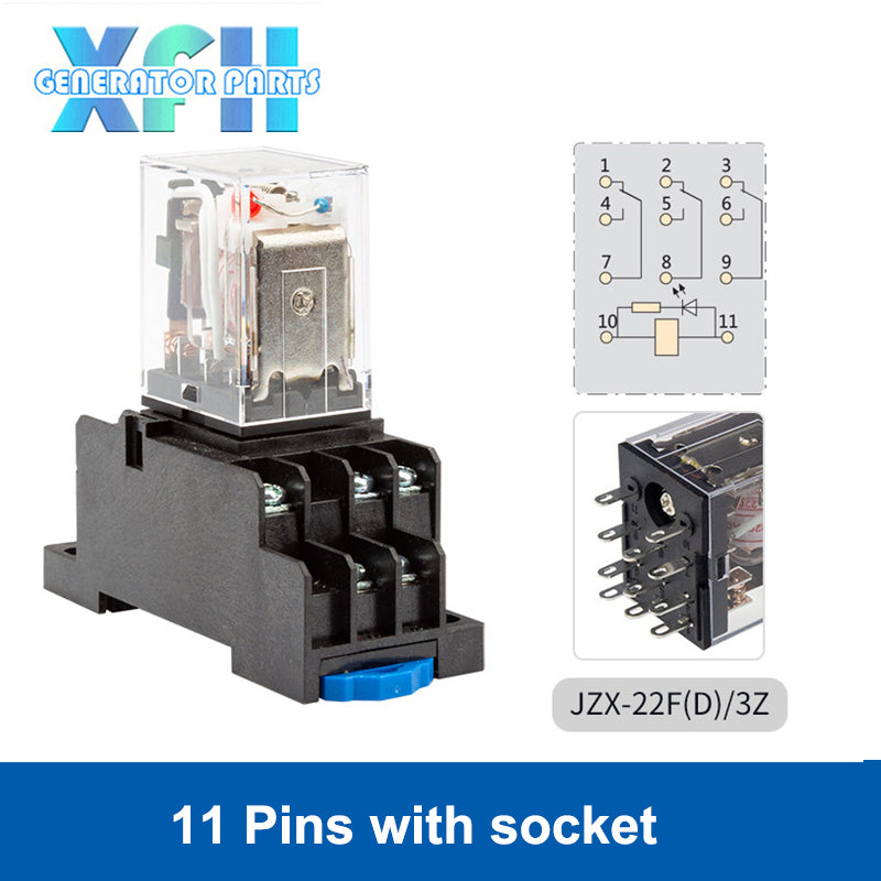 Chint Small Electromagnetic Intermediate Relay AC 220V DC 12V DC 24V 8 Pin 11 Pin 14 Pin Relay Kit Equipped with Three-phase Relay Socket
