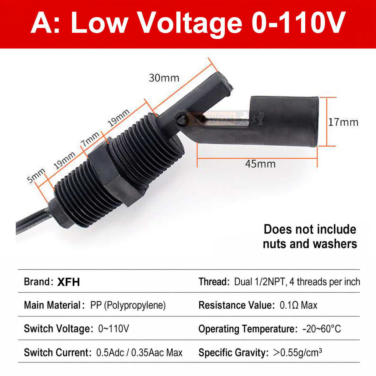 110V 220V Horizontal Side Mount Float Switch Side-mounted Liquid Level Sensor Water Level Sensor