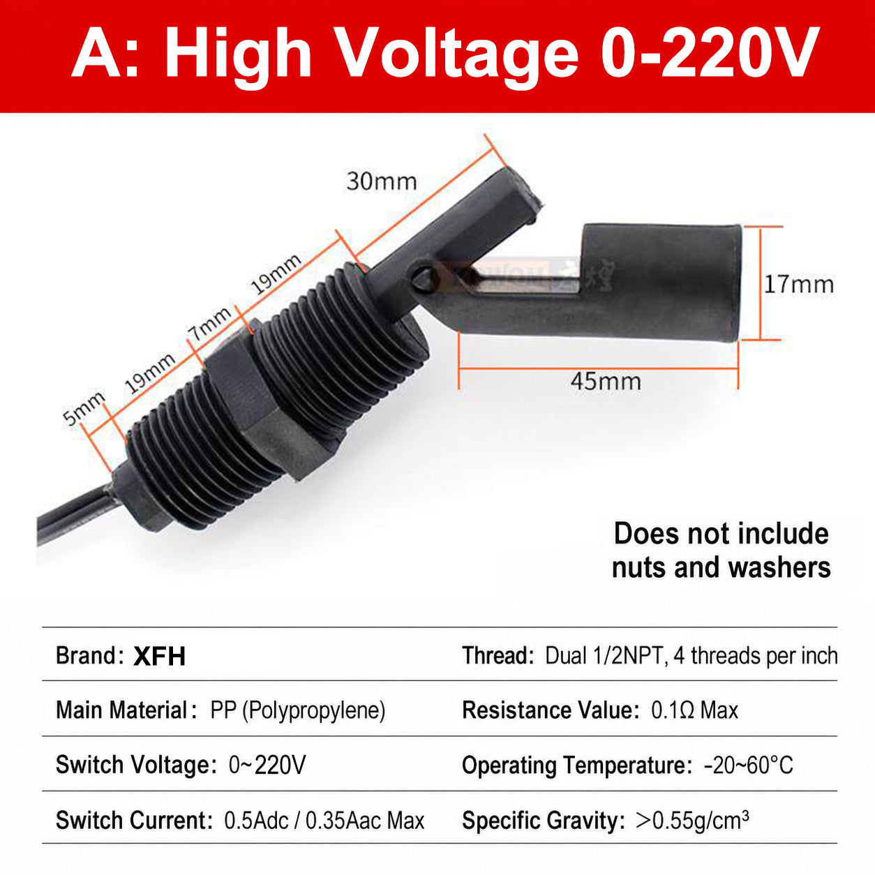 110V 220V Horizontal Side Mount Float Switch Side-mounted Liquid Level Sensor Water Level Sensor
