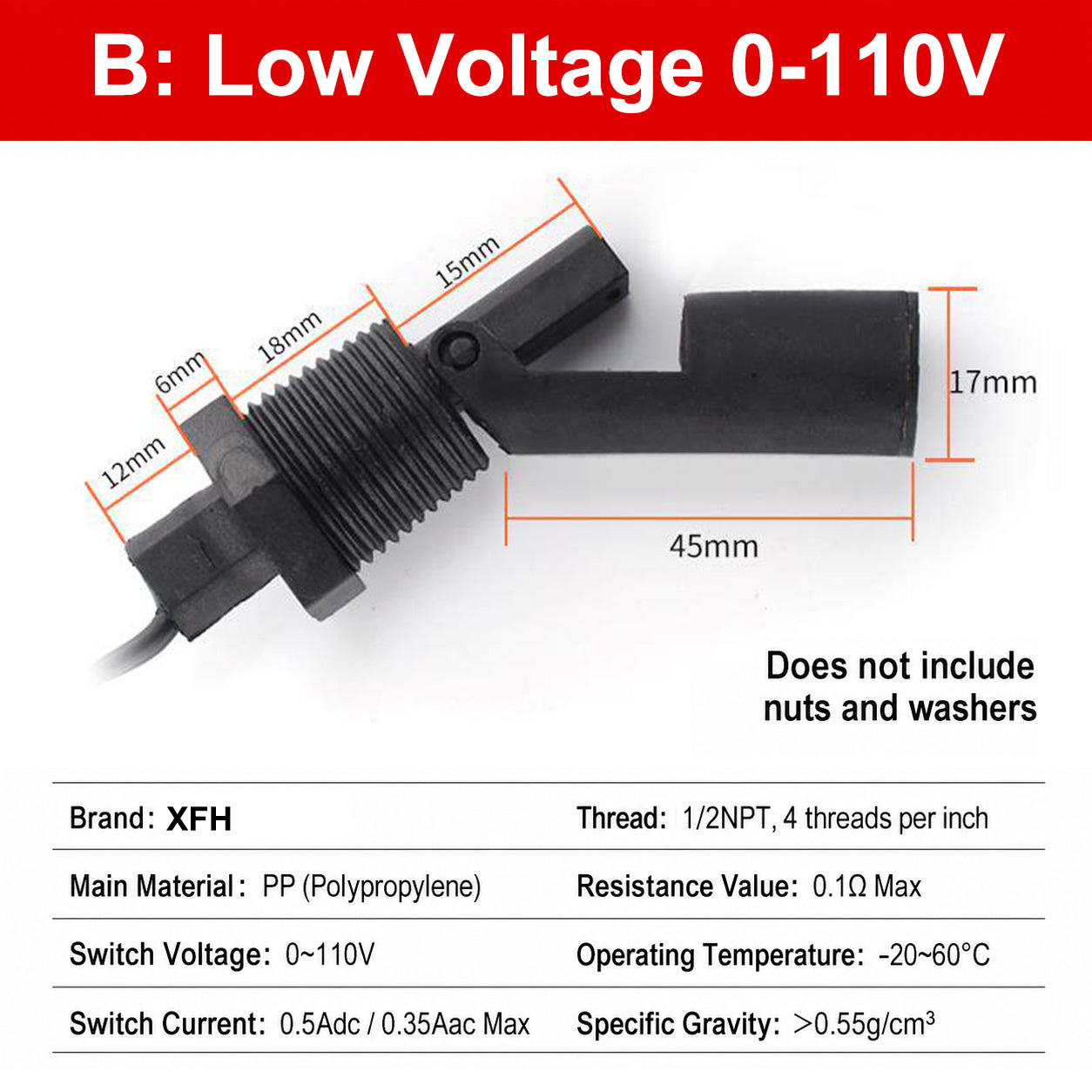 110V 220V Horizontal Side Mount Float Switch Side-mounted Liquid Level Sensor Water Level Sensor