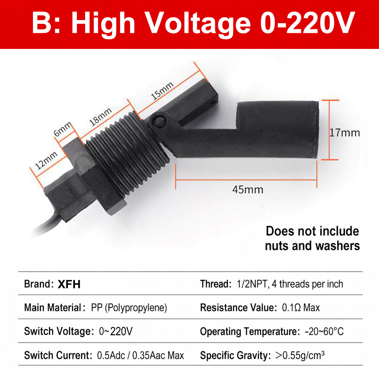 110V 220V Horizontal Side Mount Float Switch Side-mounted Liquid Level Sensor Water Level Sensor