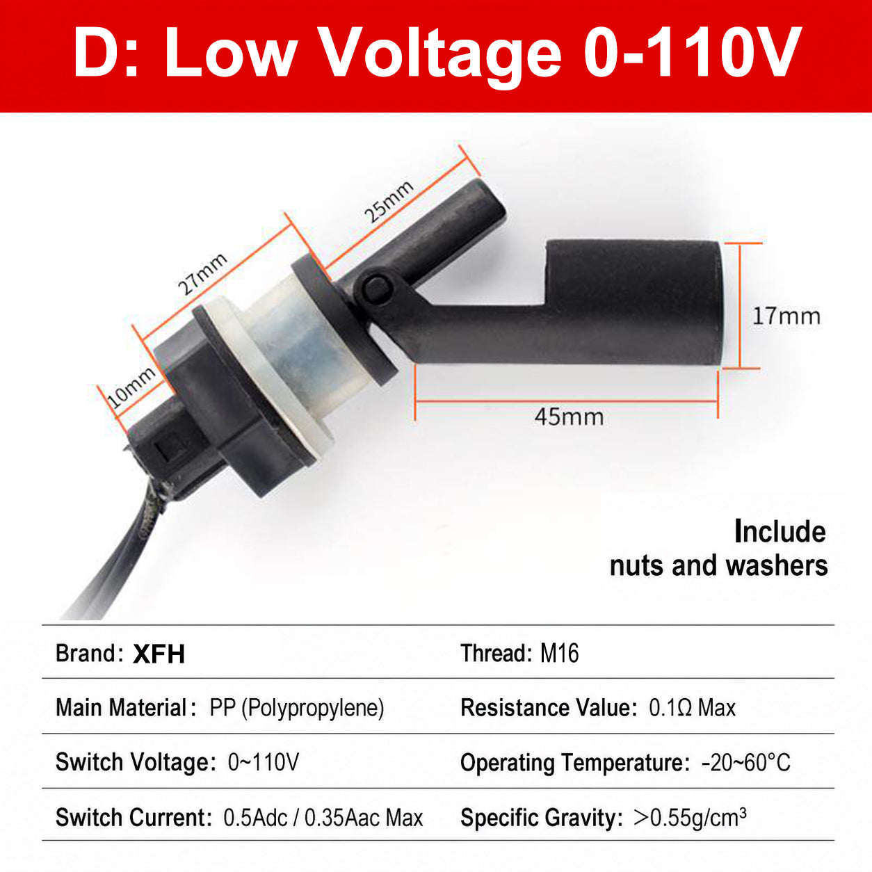 110V 220V Horizontal Side Mount Float Switch Side-mounted Liquid Level Sensor Water Level Sensor