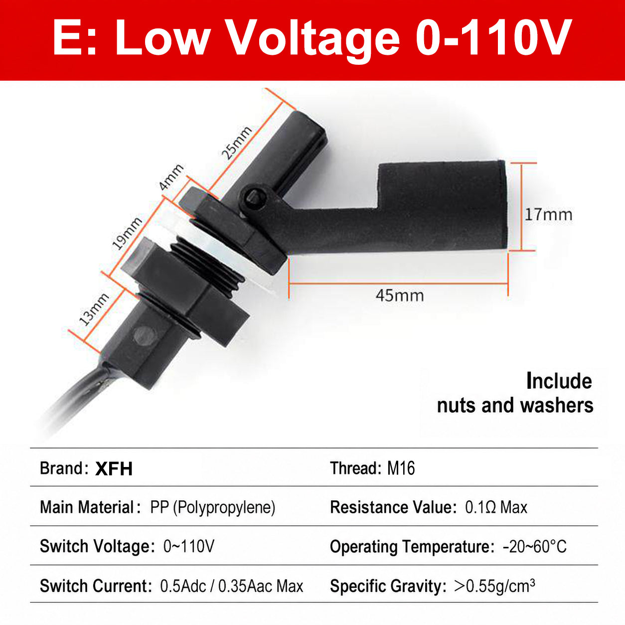 110V 220V Horizontal Side Mount Float Switch Side-mounted Liquid Level Sensor Water Level Sensor