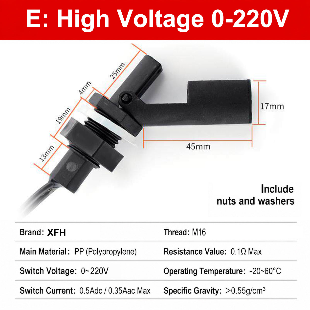 110V 220V Horizontal Side Mount Float Switch Side-mounted Liquid Level Sensor Water Level Sensor