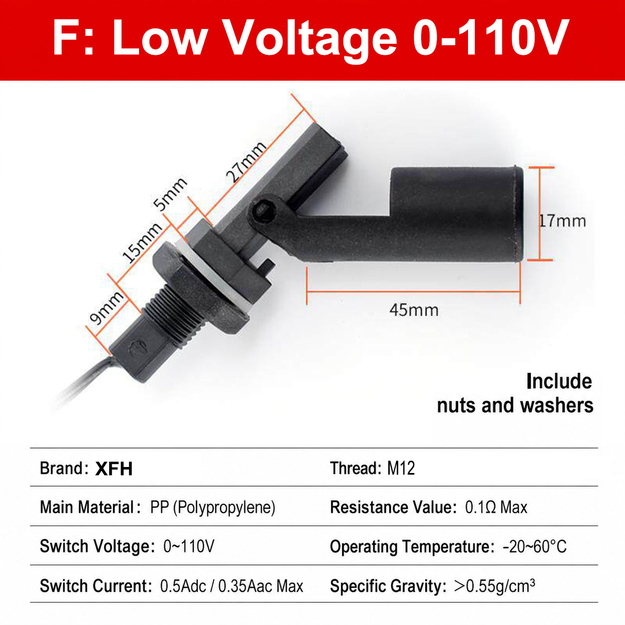 110V 220V Horizontal Side Mount Float Switch Side-mounted Liquid Level Sensor Water Level Sensor