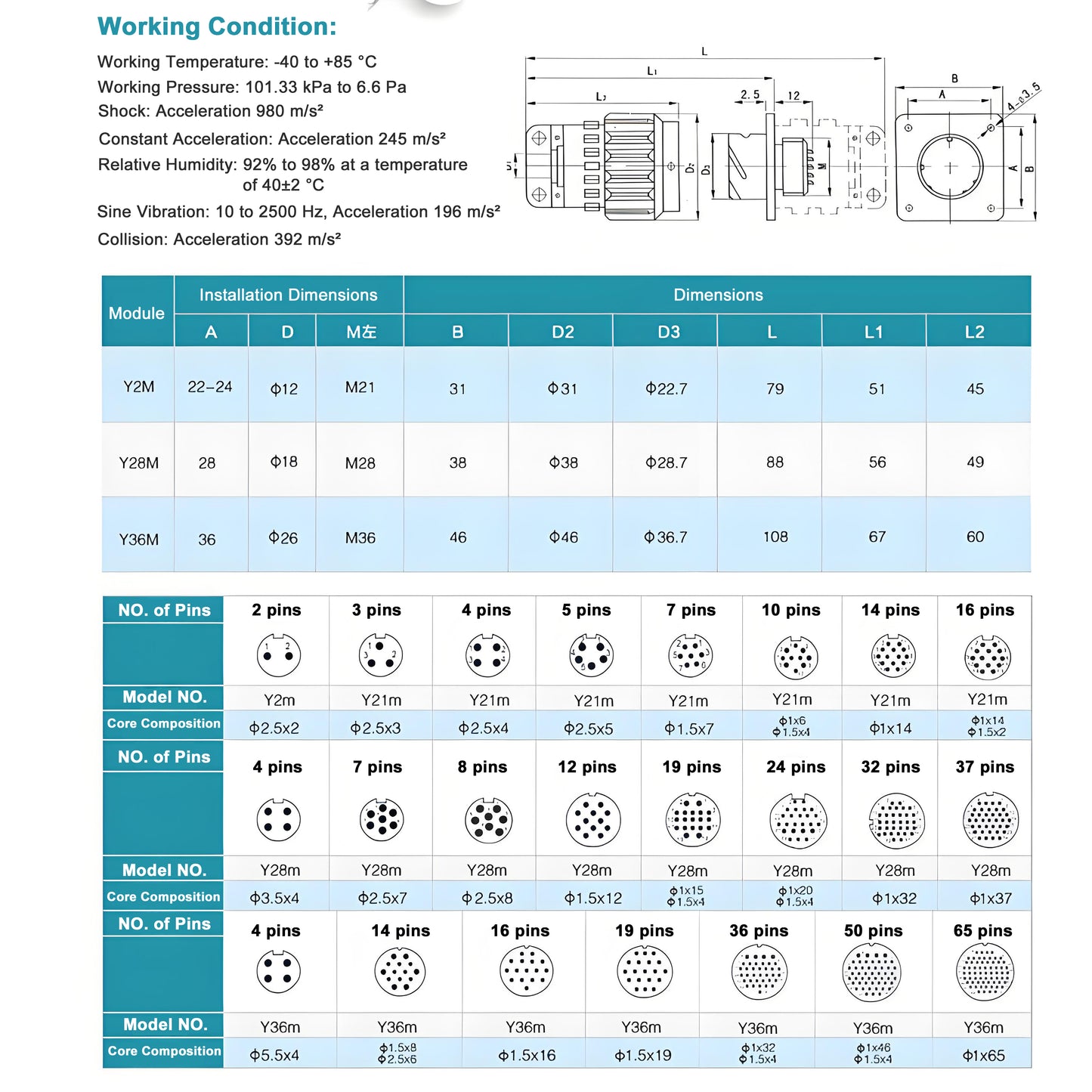 Snap Connector Y2M Y2M-2TK 2pin 3pin 4pin 5pin 7pin 10pin 14pin 16pin TK Aviation Plug TJ Socket YP21 TK/TJ