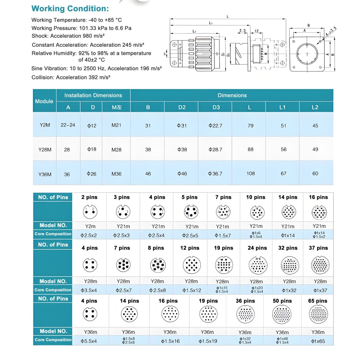 Snap Connector Y2M Y2M - 2TK 2pin 3pin 4pin 5pin 7pin 10pin 14pin 16pin TK Aviation Plug TJ Socket YP21 TK/TJ - XFH generator parts