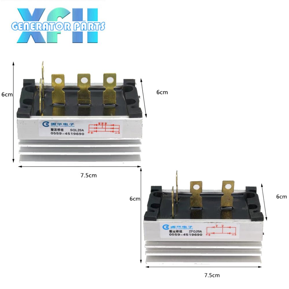 Three phase Single Phase SQL20A 20amp generator rectifier Aluminum Heatsink 20A Diode Bridge Rectifier kit for generator Iron Pin power diode - XFH generator parts