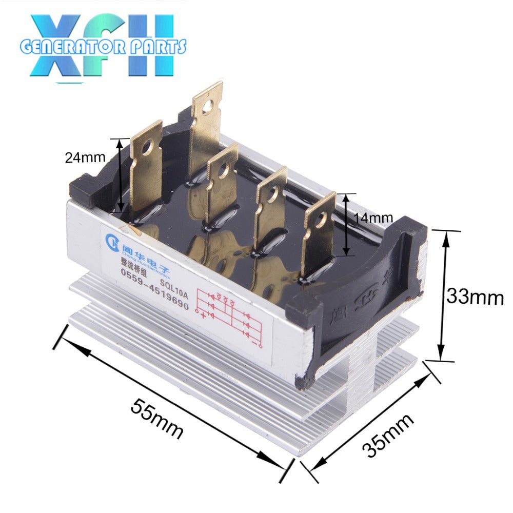 Three phase Single Phase SQL20A 20amp generator rectifier Aluminum Heatsink 20A Diode Bridge Rectifier kit for generator Iron Pin power diode - XFH generator parts