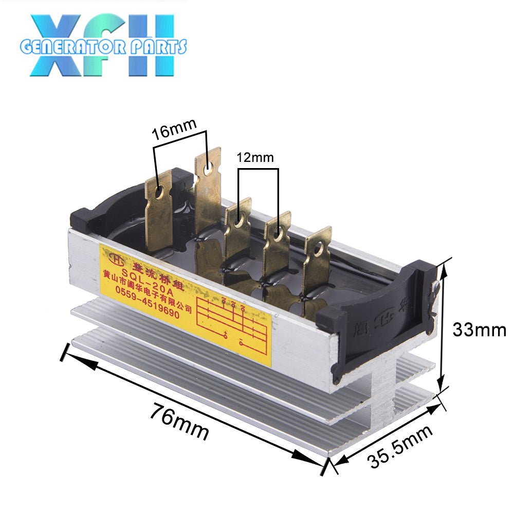 Three phase SQL20A 20amp generator rectifier Aluminum Heatsink Diode Bridge Rectifier kit for generator 20A Iron Pin power diode - XFH generator parts